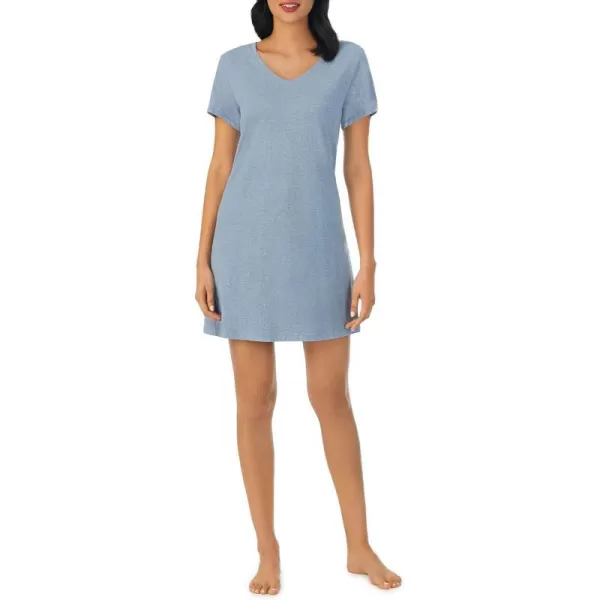 Nautica Womens Sleepwear Cotton Jersey Knit VNeck Sleep Shirt Dress Regular and Plus SizeHeather Blue