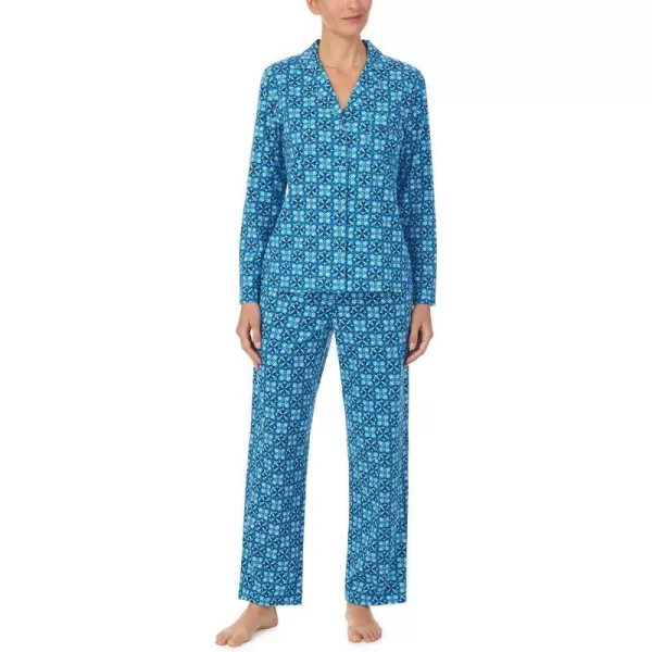 Nautica Womens Sleepwear Long Sleeve Button Down Shirt and Pant 2Piece Pajama SetBlue Geo Print