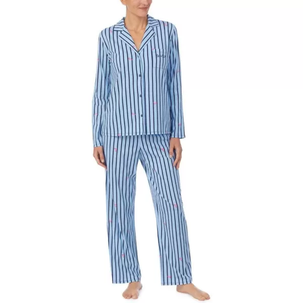 Nautica Womens Sleepwear Long Sleeve Button Down Shirt and Pant 2Piece Pajama SetBlue Pink