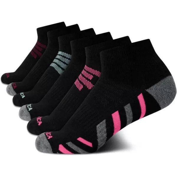 Nautica Womens Socks  Athletic Cushion Quarter Cut Socks 6 PackBlack Stripe