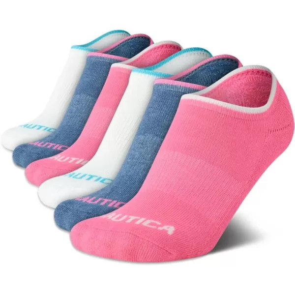 Nautica Womens Socks  No Show Cuff Liners 6 PackPink Multi