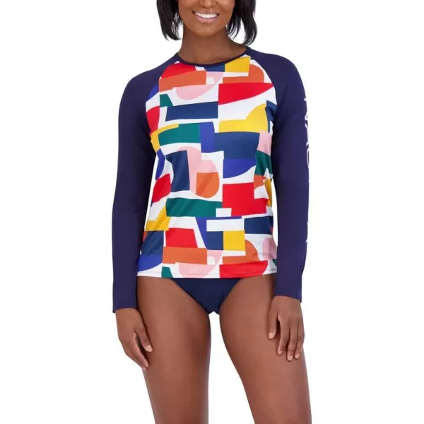 Nautica Womens Standard Long Sleeve Rashguard UPF 30 Uv Sun Protection Swim ShirtBlock Multi