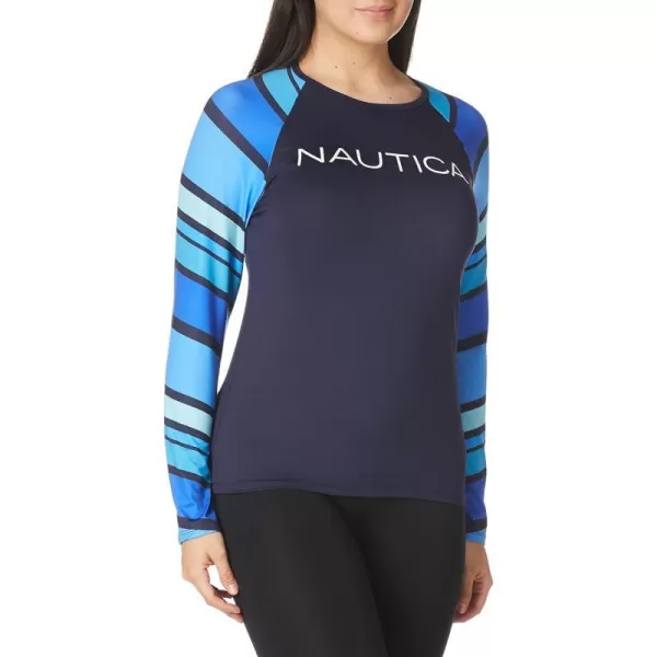 Nautica Womens Standard Long Sleeve Rashguard UPF 30 Uv Sun Protection Swim ShirtBlue