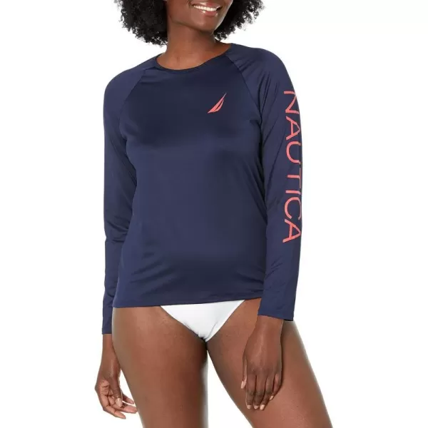 Nautica Womens Standard Long Sleeve Rashguard UPF 30 Uv Sun Protection Swim ShirtDeep Sea