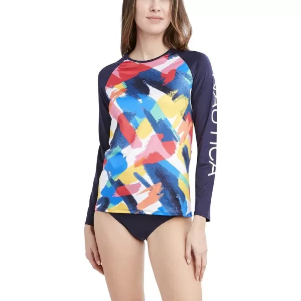 Nautica Womens Standard Long Sleeve Rashguard UPF 30 Uv Sun Protection Swim ShirtMulti