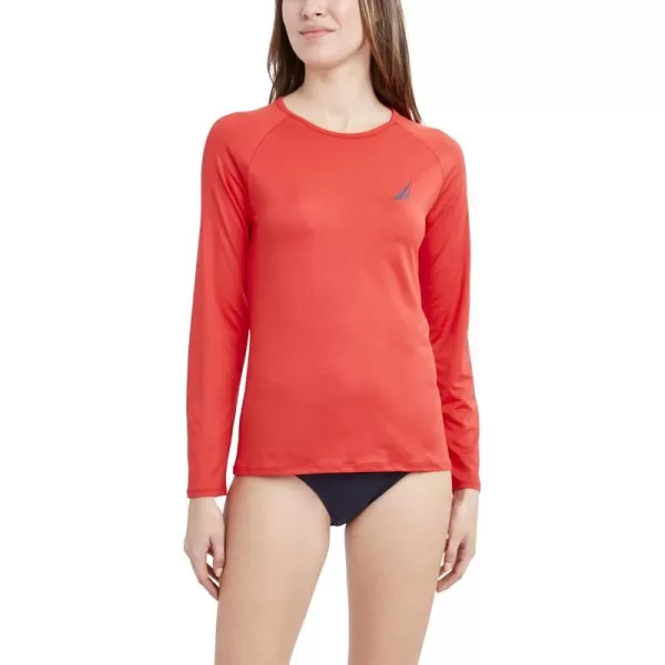 Nautica Womens Standard Long Sleeve Rashguard UPF 30 Uv Sun Protection Swim ShirtOrange