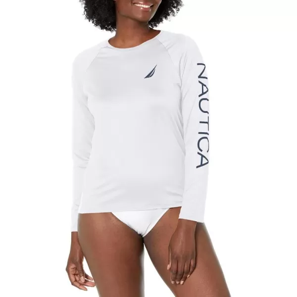 Nautica Womens Standard Long Sleeve Rashguard UPF 30 Uv Sun Protection Swim ShirtWhite