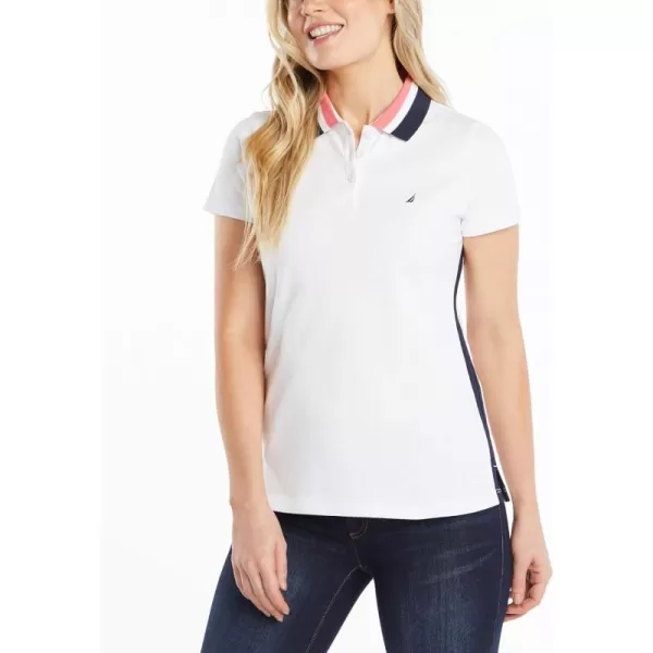 Nautica Womens Stretch Cotton Polo ShirtWhite Navy