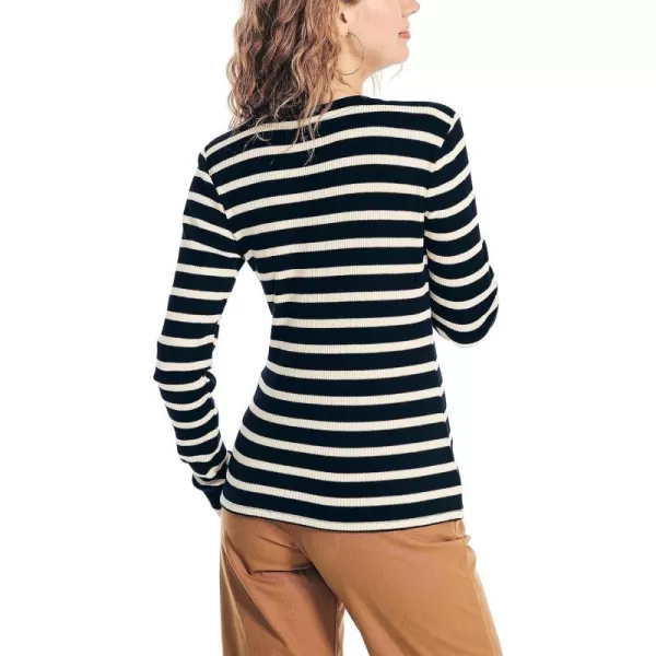 Nautica Womens Striped LongSleeve RibKnit TopNavy Seas