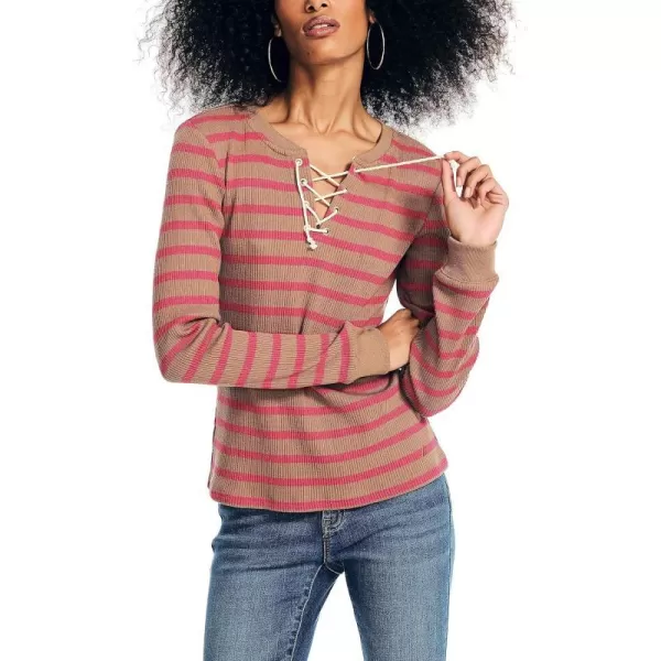 Nautica Womens Striped LongSleeve RibKnit TopToasted Cocoon