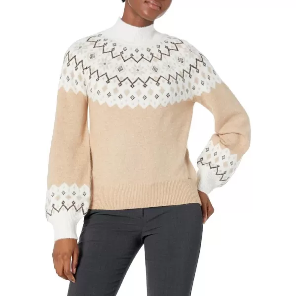 Nautica Womens Sustainably Crafted MockNeck Fair Isle SweaterTannin