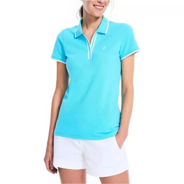 Nautica Womens Sustainably Crafted Ocean SplitNeck PoloBachelor Button