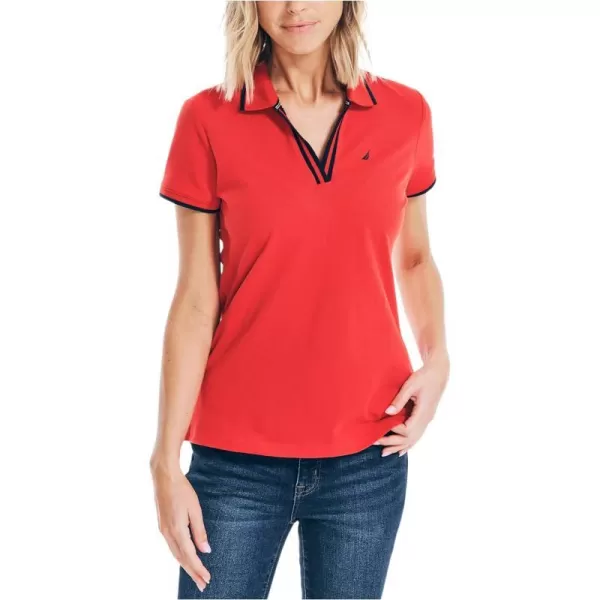 Nautica Womens Sustainably Crafted Ocean SplitNeck PoloBright Red