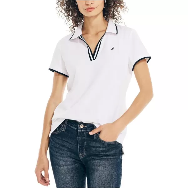 Nautica Womens Sustainably Crafted Ocean SplitNeck PoloBright White