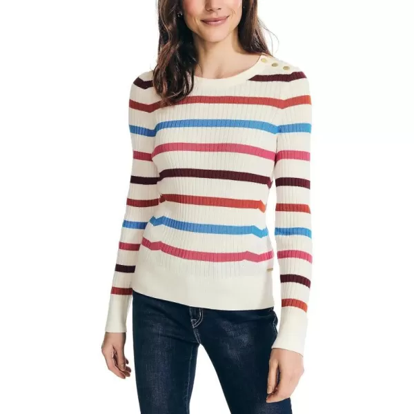 Nautica Womens Sustainably Crafted Striped Crewneck SweaterMarshmallow