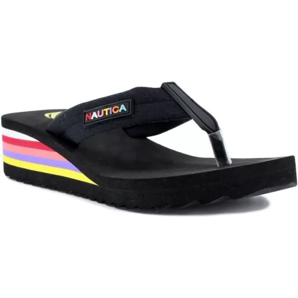 Nautica Womens Tedori Wedge Flip Flop High Fashion Beach Sandal Thong Style SlideBlack Andi