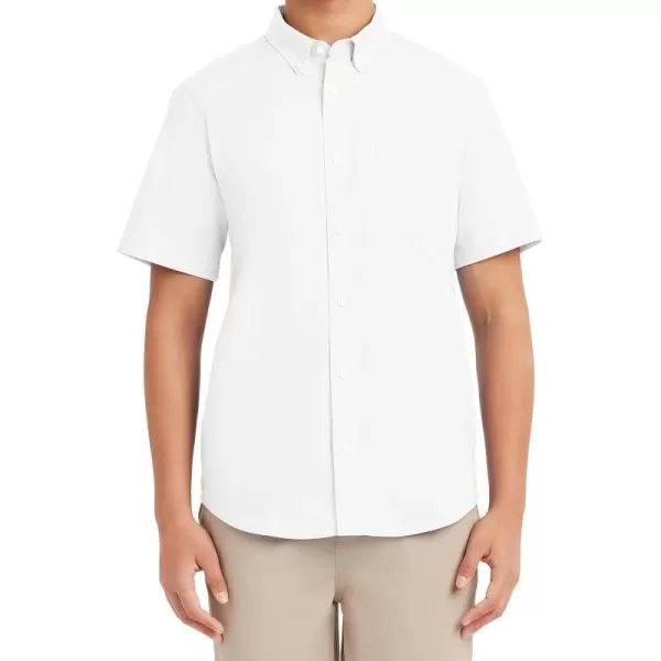 Nautica Young Mens Uniform Short Sleeve Performance Oxford ButtonDown ShirtWhite