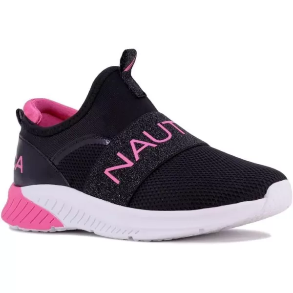 Nautica Youth Girls SlipOn Athletic Sneakers  Stylish Running and Tennis Shoes for Little and Big KidsShiny Black Meshthundergust