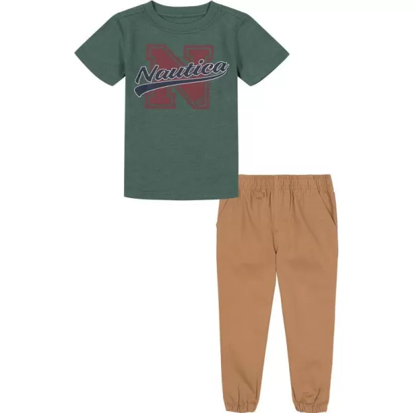 Nautica babyboys 2 Piece TeeWoven Pant SetKids SetsHunter Green  Khaki