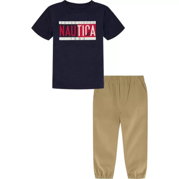 Nautica babyboys 2 Piece TeeWoven Pant SetKids SetsNavy  Chinchilla