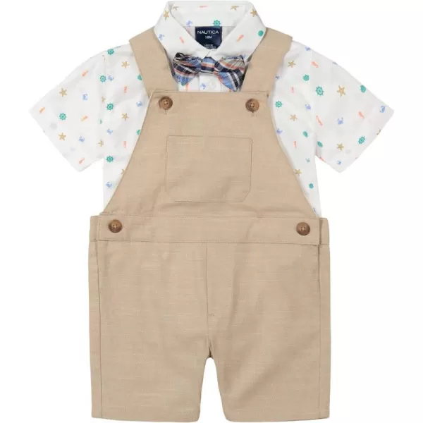 Nautica babyboys 3piece Shortall Bodysuit and Bow Tie SetKhaki