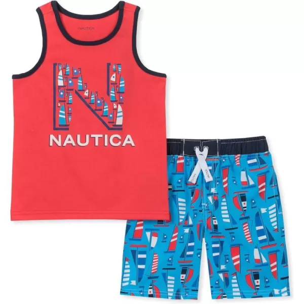 Nautica boys 2 Pieces Tank Top With Swim Shorts SetRedPrint