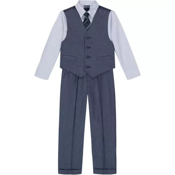 Nautica boys 4piece Vest Set With Dress Shirt Tie Vest and PantsBank Blue Iridescent