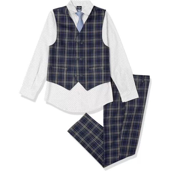 Nautica boys 4piece Vest Set With Dress Shirt Tie Vest and PantsFlag Blue Plaid