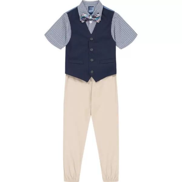 Nautica boys 4piece Vest Set With Dress Shirt Tie Vest and PantsKhaki Short Sleeve