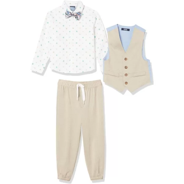 Nautica boys 4piece Vest Set With Dress Shirt Tie Vest and PantsLight Khaki