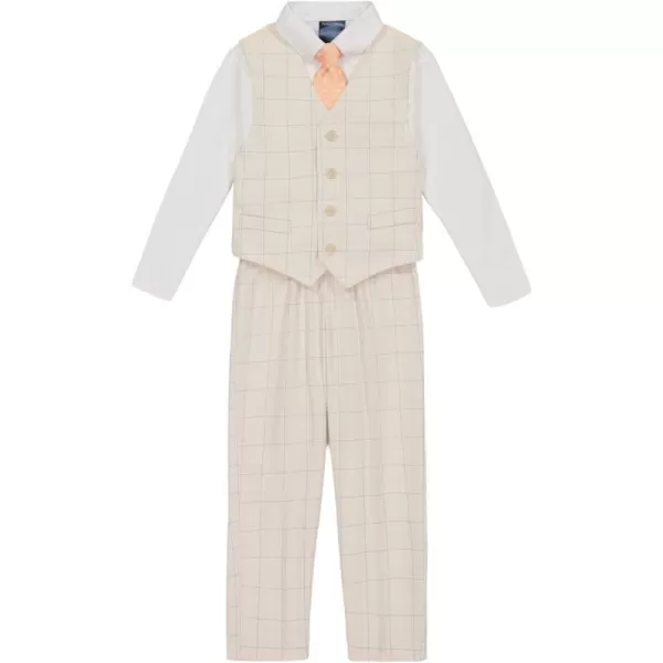 Nautica boys 4piece Vest Set With Dress Shirt Tie Vest and PantsSilvered Birch Windowpane