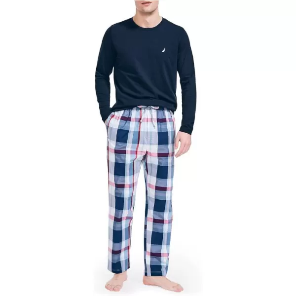 Nautica mens Soft Woven 100 Cotton Elastic Waistband Sleep Pajama PantRedBlue