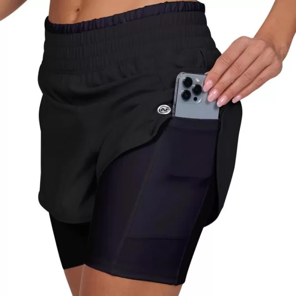 Womens Running Shorts Elastic High Waisted DryFit Moisture Wicking Performance Workout Athletic Biker Compression PocketBlack  Black