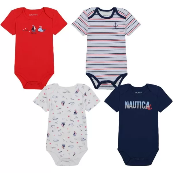 babyboys Nautica 4 Pack Short Sleeve BodysuitRed  White  Stripe  Navy