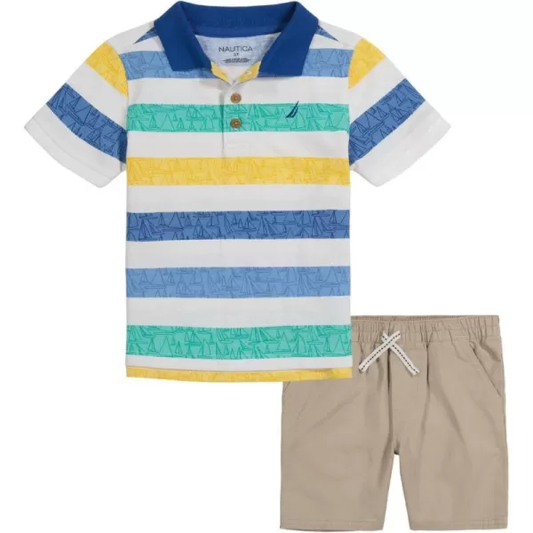 boys 2 Pieces Polo Short SetBright White Striped