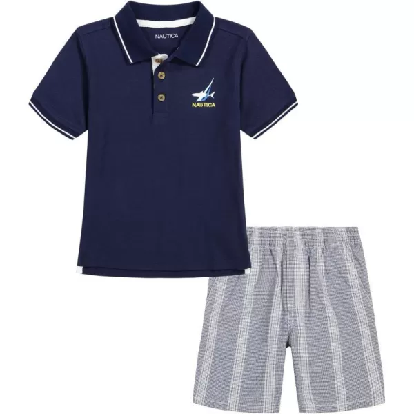 boys Nautica 2 Piece Polo Woven Short SetNavy Blue  Plaid