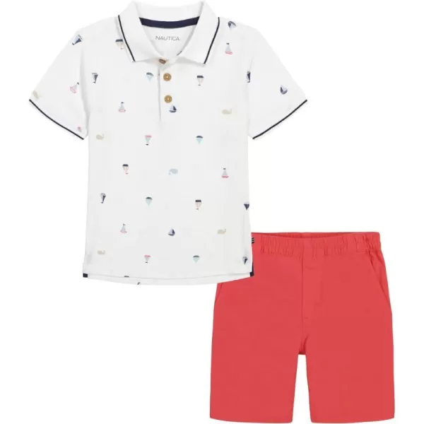 boys Nautica 2 Piece Polo Woven Short SetWhite  Red