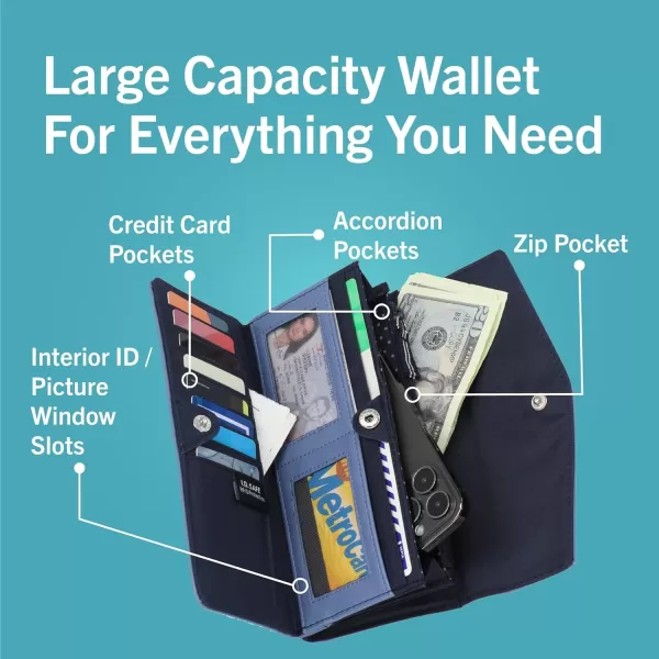 Nautica Money Manager RFID Slim and Small Wallet for Women  Credit Card Holder with Coin Purse and Zipper Wallet Womens Clutch OrganizerBlackBone