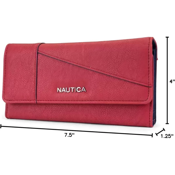 Nautica Money Manager RFID Slim and Small Wallet for Women  Credit Card Holder with Coin Purse and Zipper Wallet Womens Clutch OrganizerFuego Red Buff