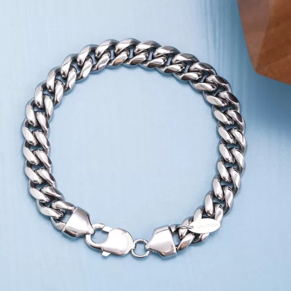 Nautica Unisex Bracelet  Mens Stainless Steel Cuban Chain Bracelet  Miami Link Bracelet for Men White