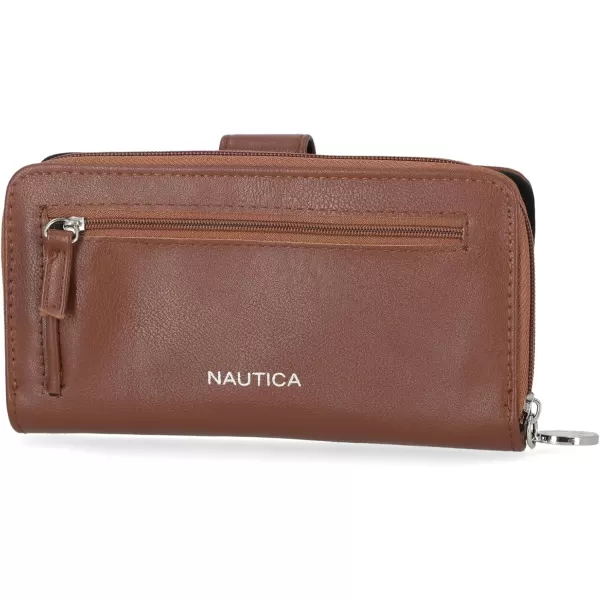 Nautica Womens  Be Shore Vegan Leather RFID Wallet  Zip Around Clutch Large Slim Phone Case and MultiCard Organizer PlumEarth