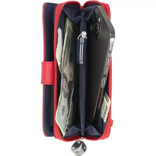 Nautica Womens  Be Shore Vegan Leather RFID Wallet  Zip Around Clutch Large Slim Phone Case and MultiCard Organizer PlumFuego Red