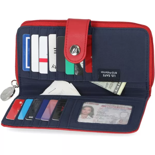 Nautica Womens  Be Shore Vegan Leather RFID Wallet  Zip Around Clutch Large Slim Phone Case and MultiCard Organizer PlumFuego Red