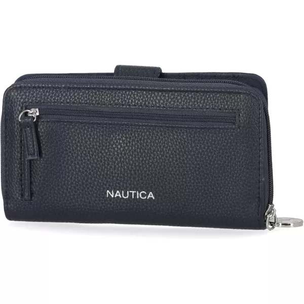 Nautica Womens  Be Shore Vegan Leather RFID Wallet  Zip Around Clutch Large Slim Phone Case and MultiCard Organizer PlumIndigo