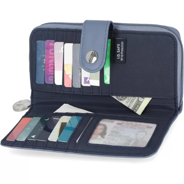 Nautica Womens  Be Shore Vegan Leather RFID Wallet  Zip Around Clutch Large Slim Phone Case and MultiCard Organizer PlumMarine
