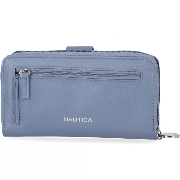 Nautica Womens  Be Shore Vegan Leather RFID Wallet  Zip Around Clutch Large Slim Phone Case and MultiCard Organizer PlumMarine