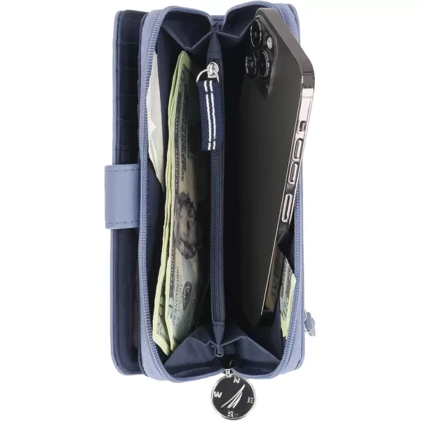 Nautica Womens  Be Shore Vegan Leather RFID Wallet  Zip Around Clutch Large Slim Phone Case and MultiCard Organizer PlumMarine