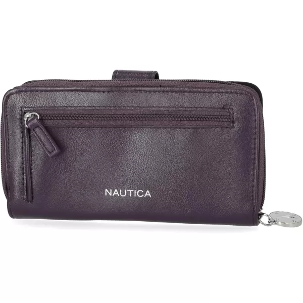 Nautica Womens  Be Shore Vegan Leather RFID Wallet  Zip Around Clutch Large Slim Phone Case and MultiCard Organizer PlumPlum