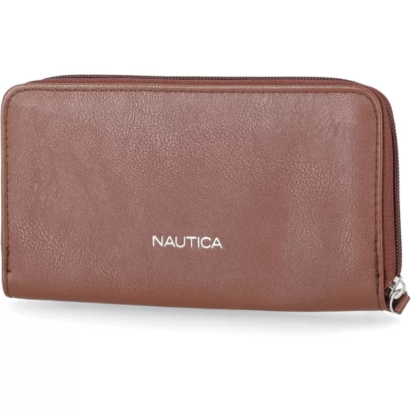 Nautica Womens  Bulk Cargo Vegan Leather RFID Wallet  Fashionable Zip Around Large Clutch with Phone Case and MultiCard Organizer EarthEarth