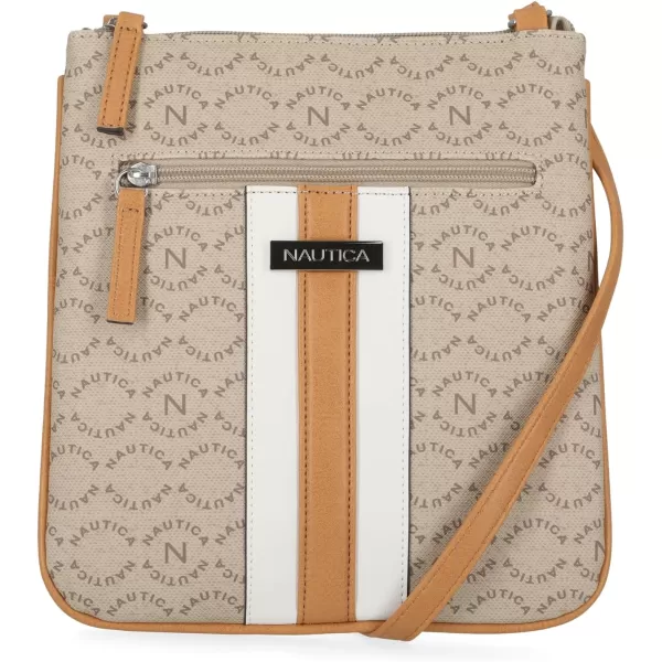 Nautica Womens Lakeside Signature Jaquard North South Crossbody BagPorthole Khaki